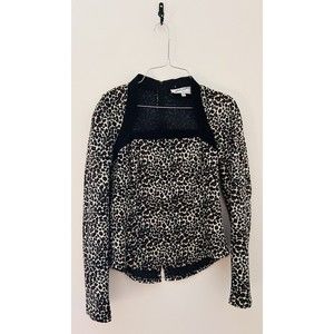 Vintage 90s Linda Segal Animal Leopard Print Velour Back Zip Fitted Top Sz 6